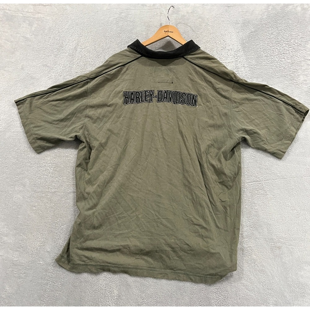 Vintage Harley Davidson Polo Shirt Mens 2XL Green Black Biker Motorcycle Y2K 90s